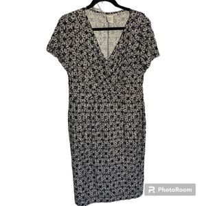 Vintage Requirements Black & White Faux Wrap Midi Dress Women's Size: Large